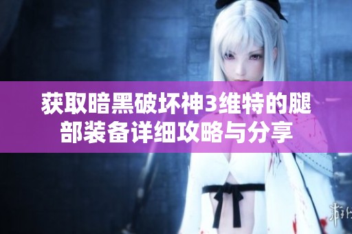 获取暗黑破坏神3维特的腿部装备详细攻略与分享
